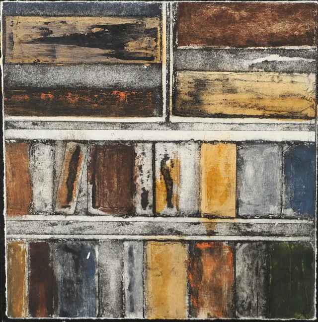 RUNE PERSSON. "Det gömda arkivet", collografi, signerad R.