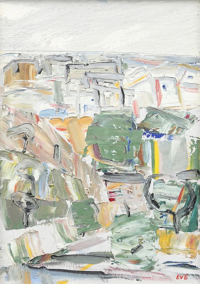 EVE ERIKSSON (1910-1992). Kustnära stad, olja på duk, signerad Eve.