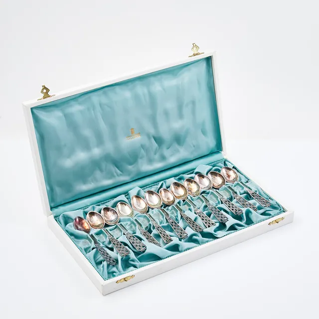 KAFFESKEDAR, 12 st, silver, Ceson, Göteborg, 1960/70-tal.