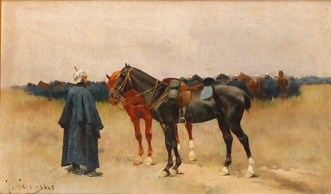 JOSEP CUSACHS (1851-1908). Soldados de caballería. — Paintings — Barcelona Auctions