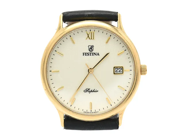 Festina 18K ref: F101-B300 datum safirglas slitet armband, med cert i box
