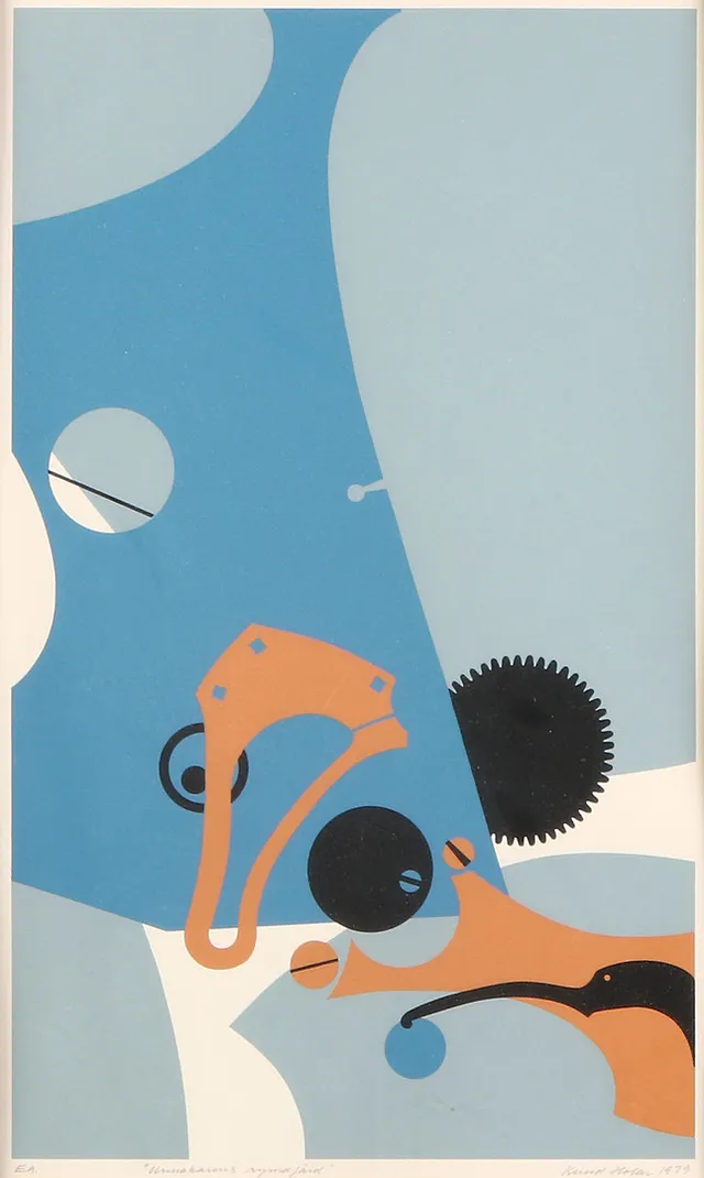 KNUD HOLAR. Serigrafi, EA. "Urmakarens rymdfärd". Signerad.
