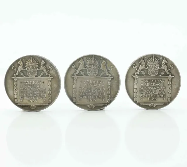 MEDALJER, 3 st, silver, Sveriges riksdag 1435-1985, utgivna i 550-årsminnet av riksmötet i Arboga 1435.