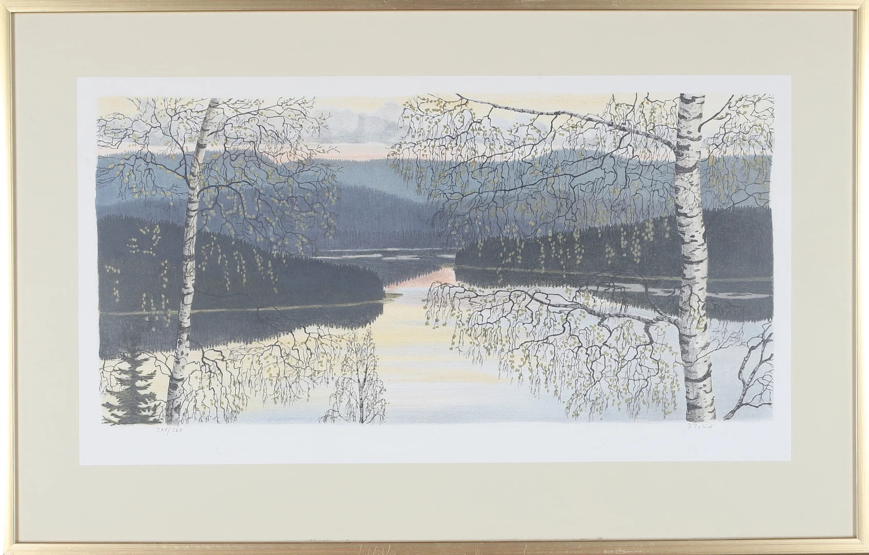 PER JULIUS. Färglitografi, sommarlandskap, signerad och numrerad 304/360. — Engravings & Prints — Gomér & Andersson Norrköping