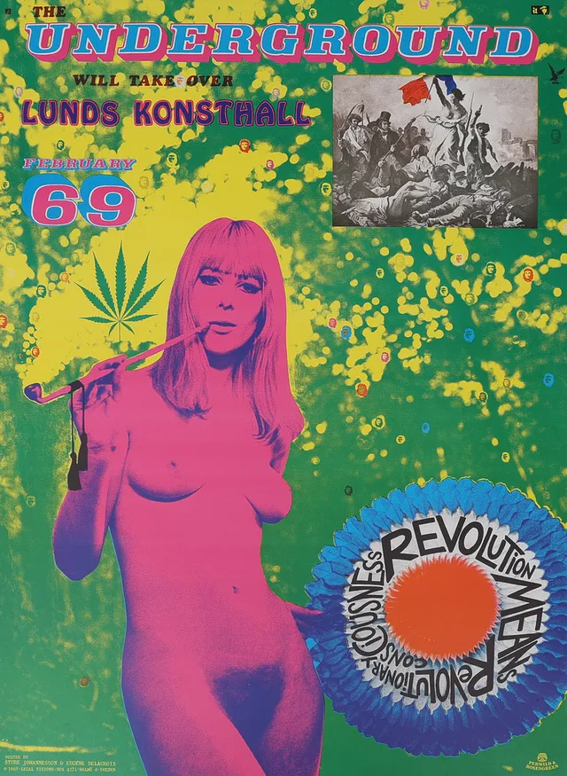 STURE JOHANNESSON. OFFSETLITOGRAFI, "REVOLUTION MEANS REVOLUTIONARY CONSCIOUSNESS / THE UNDERGROUND WILL TAKE OVER", LUNDS KONSTHALL 1968.