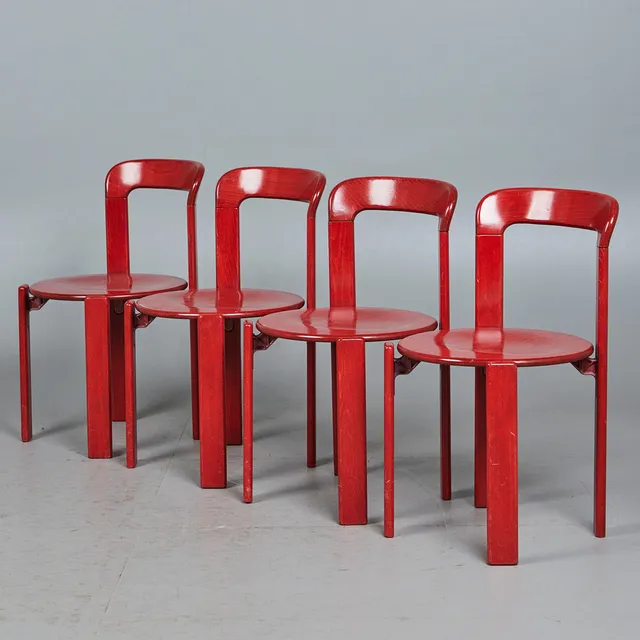 BRUNO REY. Kusch & Co., vier Stühle / Esszimmerstühle, Modell 'Rey Chair 33', Buche, Entwurf 1971, Deutschland (4).