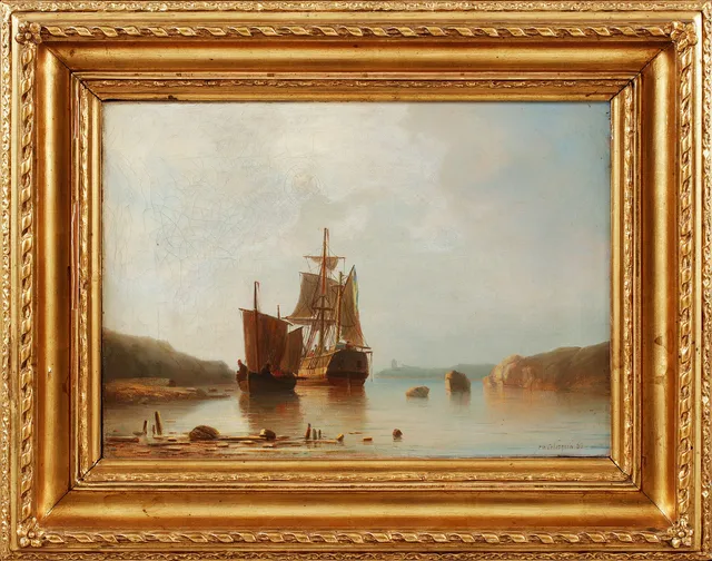 PER WILHELM CEDERGREN. Skepp vid inlopp, olja på duk, signerad och daterad 63.