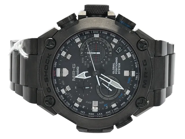 Casio G-Shock MR-G 43mm, titan med titanlänk, safirglas, datum, Global Positioning System, analog, quartz, chronograph, ledlampor, i box, i ytterkartong, med cert och manual, extra länkbitar, snr G11A130F, refnr MRG-G1000