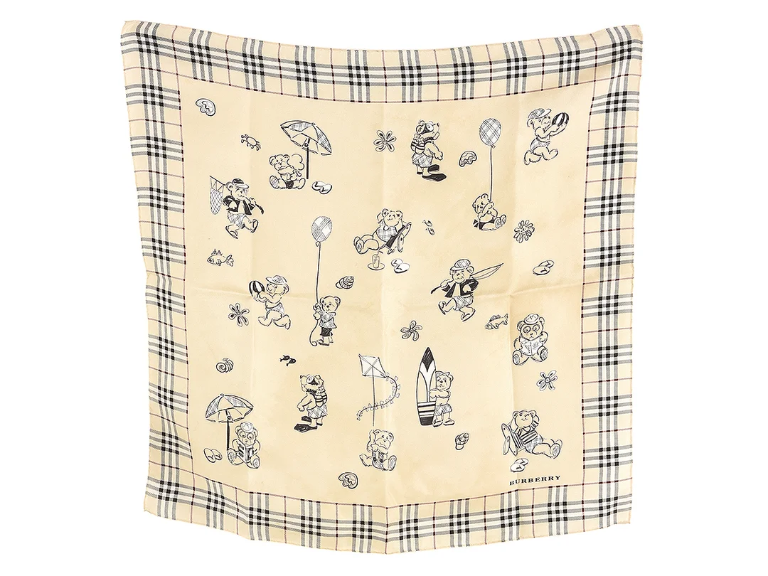 SCARF, BURBERRY, 100% siden, 48x48cm, beige, nallar, någon fläck. — Accessoarer/Scarves — Kaplans