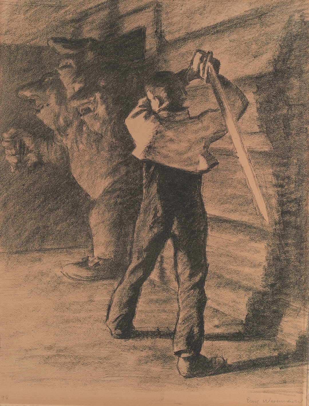 Werenskiold, Erik — "Gutten som hugger hodene av trollet II" 1930 — Kunst/Grafikk — Blomqvist