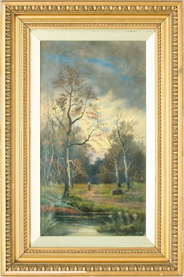 S. WILLIAM. Höstlandskap med vandrande figur., 18/1900-tal.