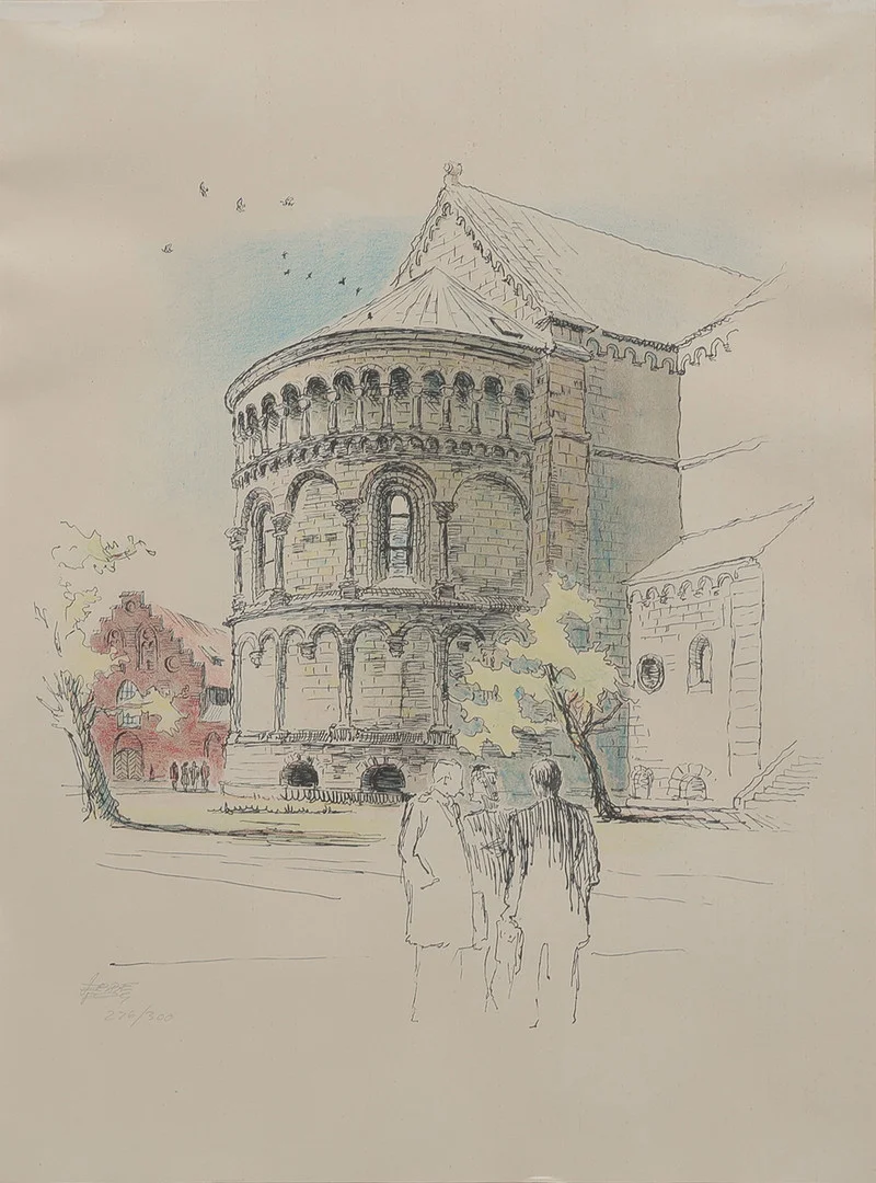 EBBE FOG. LITOGRAFI, LUNDS DOMKYRKAS ABSID, SIGNERAD OCH NUMRERAD. — Engravings & Prints — Crafoord Auktioner Lund