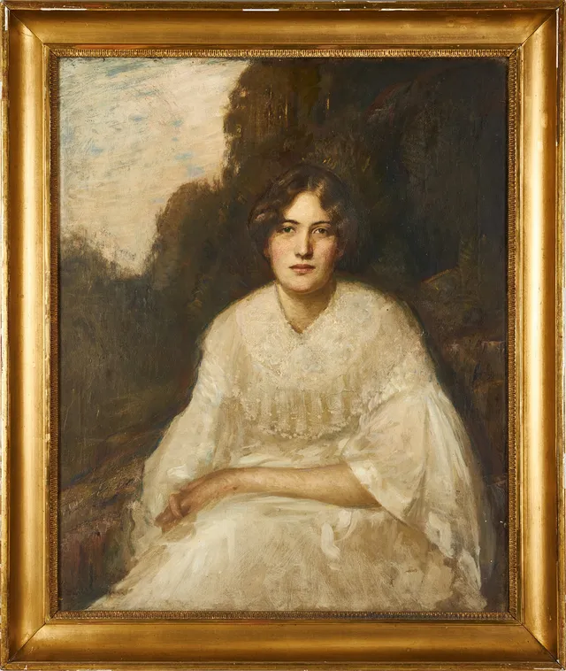 DAVID WALLIN (Sverige, 1876-1957), "Elin i vitt" - Porträtt af min hustru, signerad och daterad h (hösten) 1905 - v (våren) 06 Paris, olja på duk.