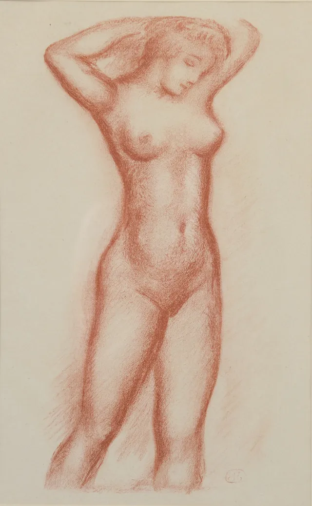 ARISTIDE MAILLOL. Nakenstudie, färglitografi, signerad i tryck.