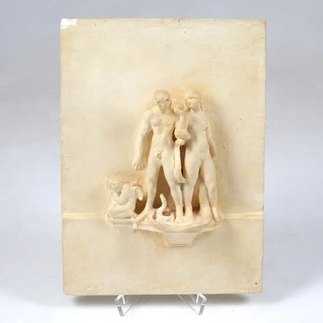 TORE STRINDBERG. "Bettet", relief, gips, signerad.