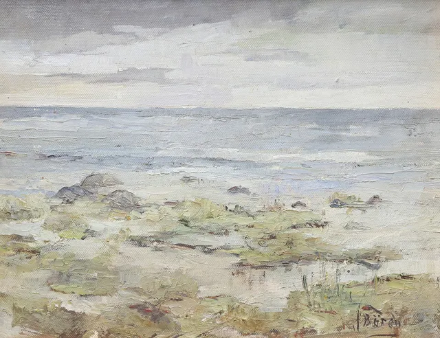 JOHN BÖRÉN. "Vid strandkanten", olja på pannå, signerad.