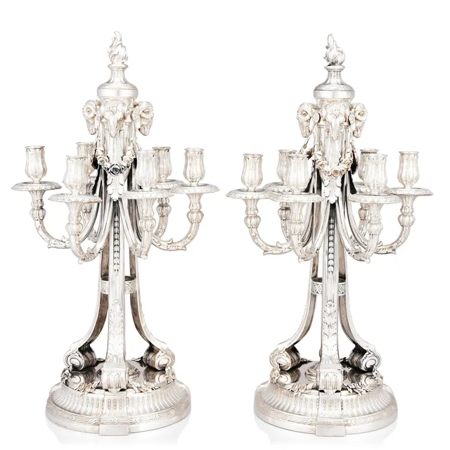 CG Hallberg, kandelabrar, ett par, silver, Stockholm 1907. Empirestil.