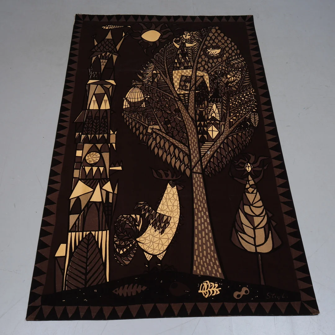 STIG LINDBERG. Textiltryck på sammet, "Livets Träd", Nordiska Kompaniets Textilkammare. — Textiles — Auktionshuset Kolonn