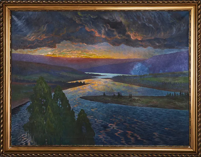 OSCAR LYCKE. "Sensommarkväll" (motiv från Näsåker), olja på duk, signerad Osc, Lycke.