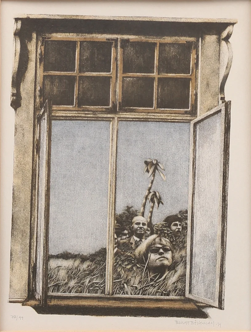 BENGT BÖCKMAN. Färglitografi, fönstermotiv, signerat och daterat -71. — Engravings & Prints — Garpenhus Auktioner