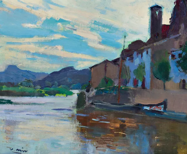JOAQUIM MIR. Village by The Ebro.