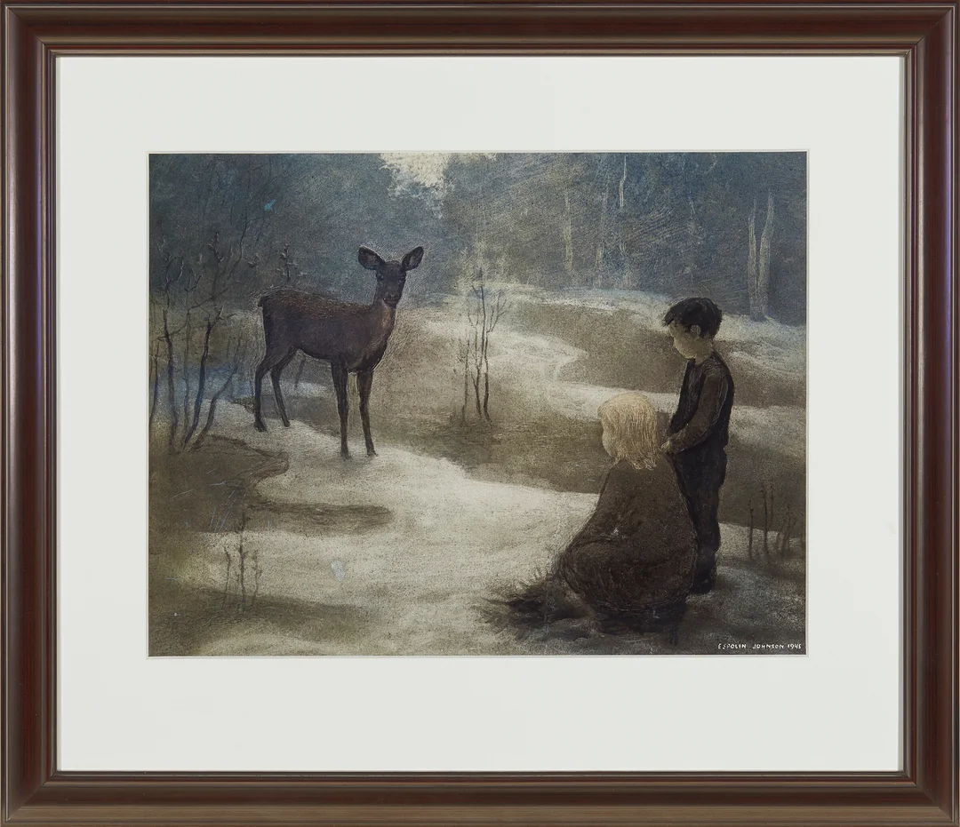Johnson, Kaare Espolin — Møte i skogen, 1945 — Kunst/Øvrig billedkunst — Blomqvist