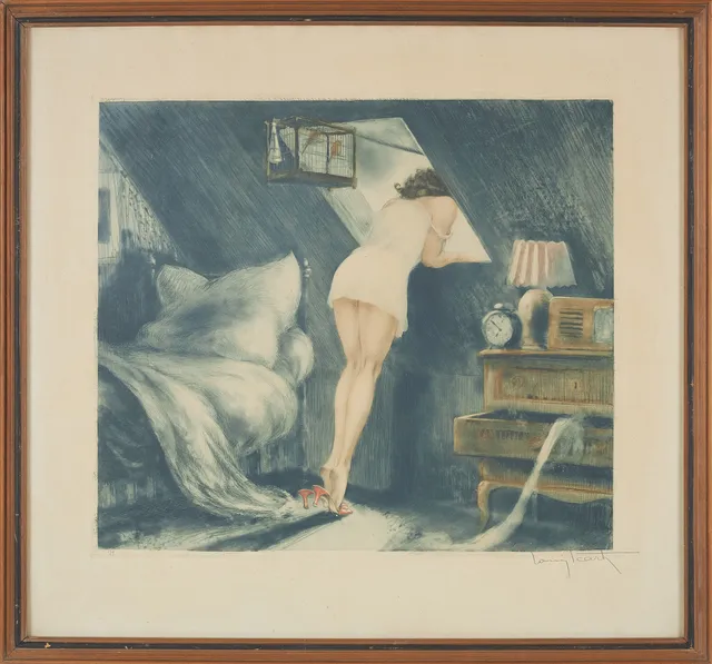 LOUIS ICART (1888-1950). "Attic Room", 1940, etsning, signerad.