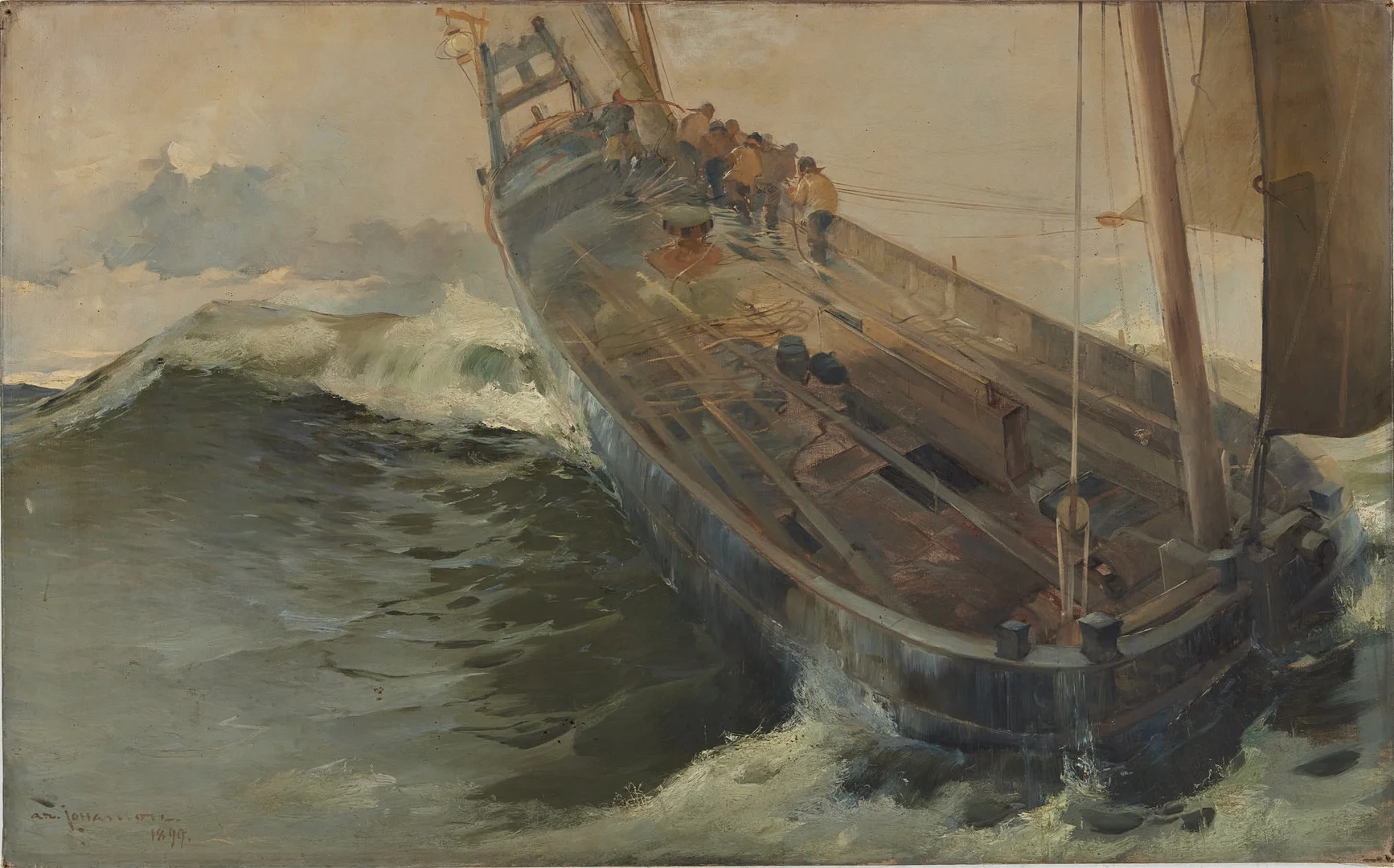 ARVID JOHANSSON. Båt till havs, olja på duk, signerad och daterad 1899. — Paintings — Stockholms Auktionsverk Magasin 5