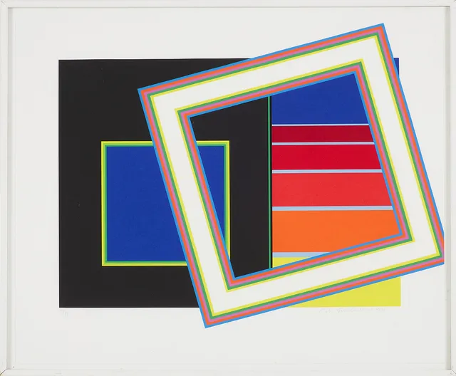 PETER FREUDENTHAL. Geometrisk komposition, färglitografi, signerad, numrerad 3/80, daterad 1991.