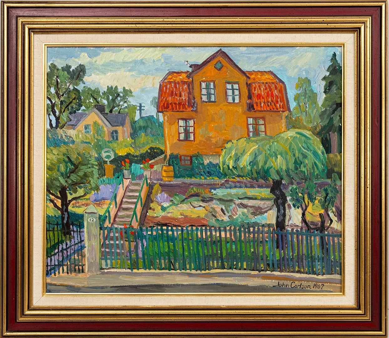 JOHN CARLSON. Motiv från Hagalund, olja på pannå, signerad och daterad 1967. — Paintings — Auktionshuset Kolonn