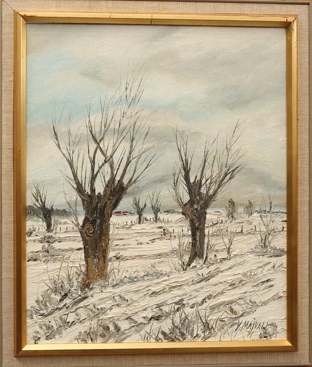YNGVE MAJVALL. olja på pannå, "Snö i luften", signerad, Y. Majvall.
