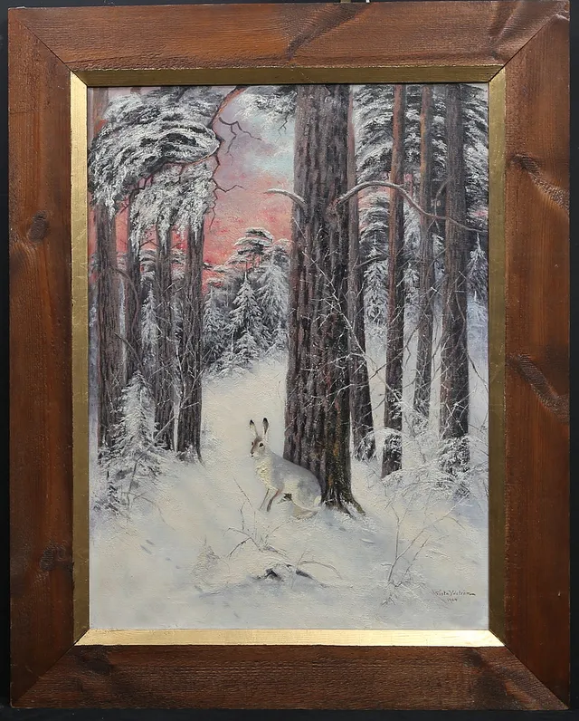 GÖSTA YDSTRÖM. Hare i vinterlandskap. Olja på duk, signerad och daterad 1904.