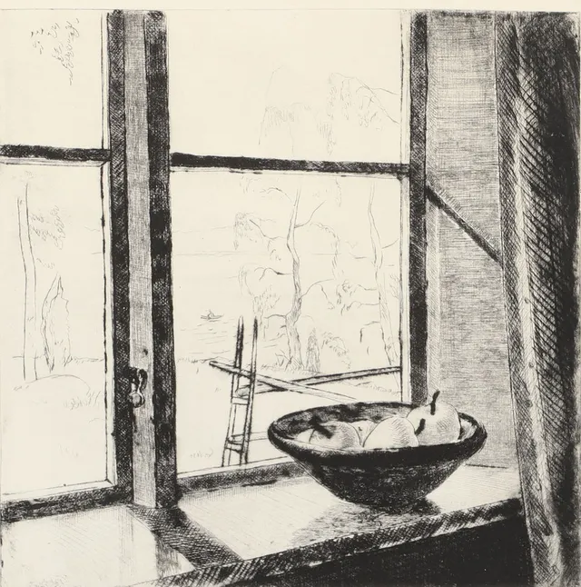 BERTIL LILJEBLAD. "Sommar fönster", etsning, signerad -69.