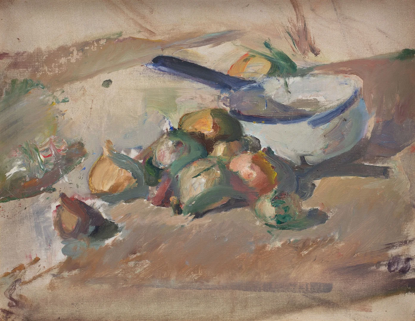 OLLE SKAGERFORS. Stilleben med gryta och lökar. Olja på duk. — Paintings — Göteborgs Auktionsverk