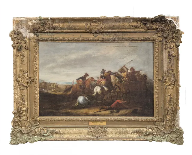 PHILIPS WOUWERMAN (DUTCH 1619-1668). CAVALRY BATTLE SCENE.
