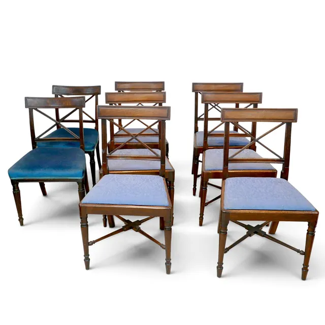 A HARLEQUIN SET OF EIGHT 19TH CENTURY MAHOGANY DINING CHAIRS.