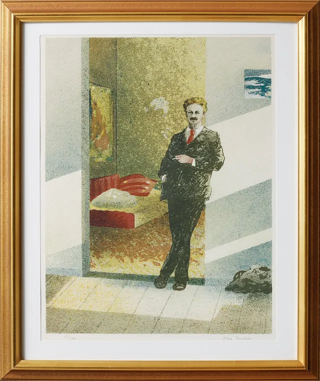 OLLE BERLIN. August Strindberg, färglitografi, signerad och numrerad 13/340.