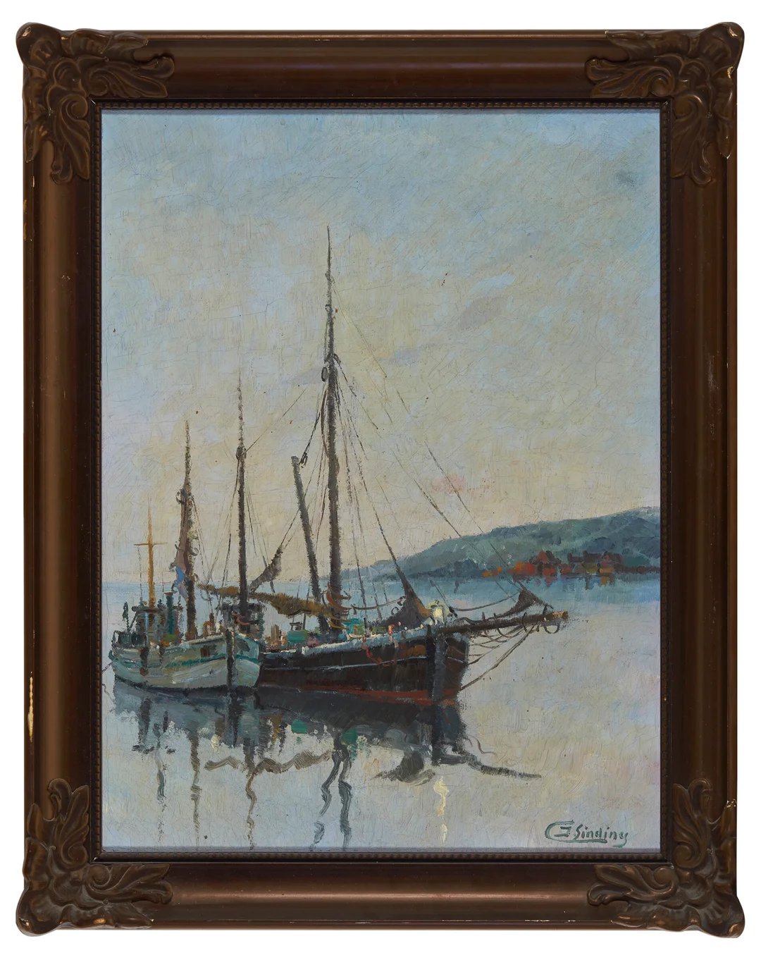Christensen, Jens Sinding — Båter i havnen — Kunst/Maleri — Blomqvist