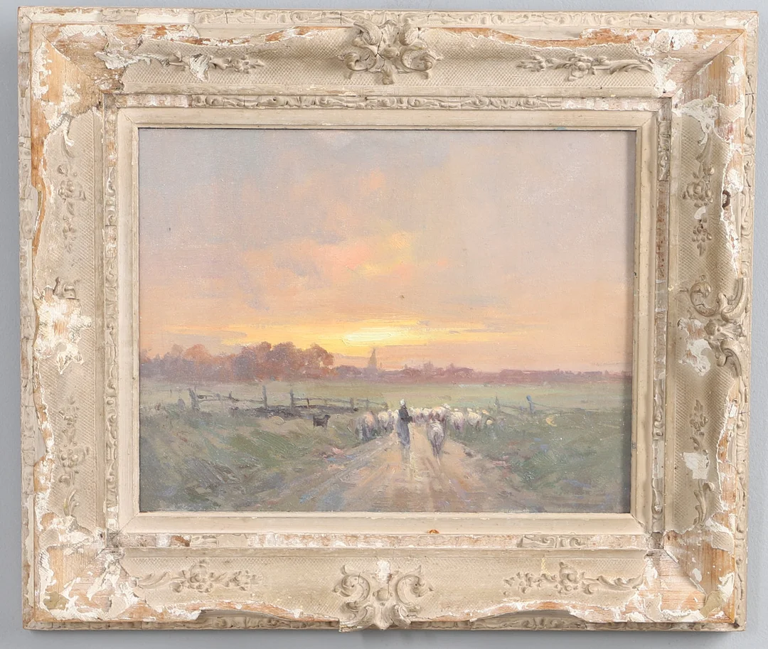 20TH CENTURY DUTCH SCHOOL. SHEPHERDESS & FLOCK ON A COUNTRY LANE AT TWILIGHT. — Paintings — Lawrences Auctioneers