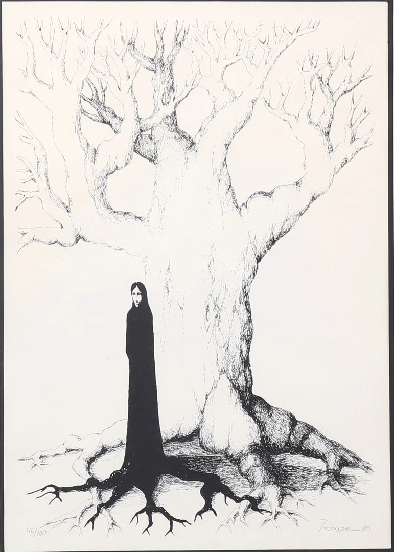 JERRY ROUPE. Litografi, signerad, daterad -80, numrerad 46/100. — Engravings & Prints — Auktionshuset Thelin & Johansson