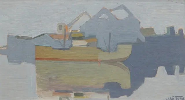 JEAN WILTON. Olja på pannå, hamnmotiv, signerad.