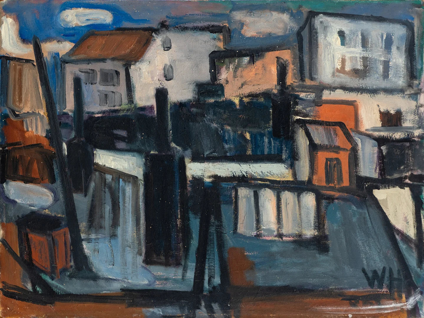 WILHELM HESSELBACH (1907-1960). Über Behelfsheimdächern. — Paintings — Stockholms Auktionsverk Hamburg