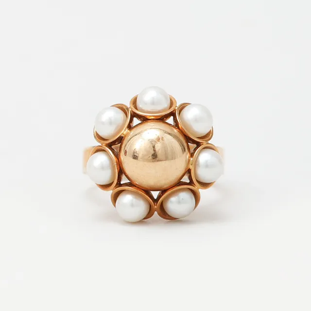 ELIS KAUPPI. Ring, 14k guld, odlade pärlor, Kupittaan Kulta, 1969.