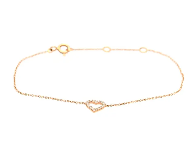 ARMBAND, 18K roséguld, hjärta med 18 briljantslipade diamanter ca 0,06 ctv, ca W/VS-SI, längd 15/16,5/18 cm, vikt 1,1 g.