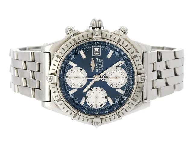 BREITLING, Chronomat, Chronometre, "Tachymetre", Cal 13 (ETA 7750), Verk nr. 274991, Serie nr. 274991, Ref nr. A13352, kronograf, herrur, 39 mm, stål, automatisk, safirglas, datum, skadad urtavla, defekt (servicebehov), skadad krona/kronhals, Pilotlänk, viklås, Ref nr. C4401/300A, ca 2001.