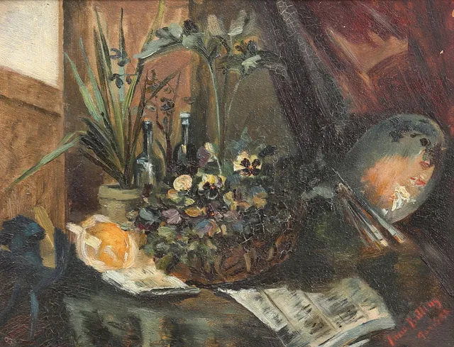 ANNA BILLING. Blomsterstilleben. Olja på pannå, signerad och daterad Paris 22.