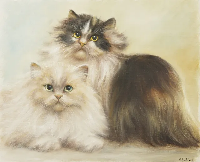 CARL JULIUS. 2 katter, olja på duk, signerad C. Julius.
