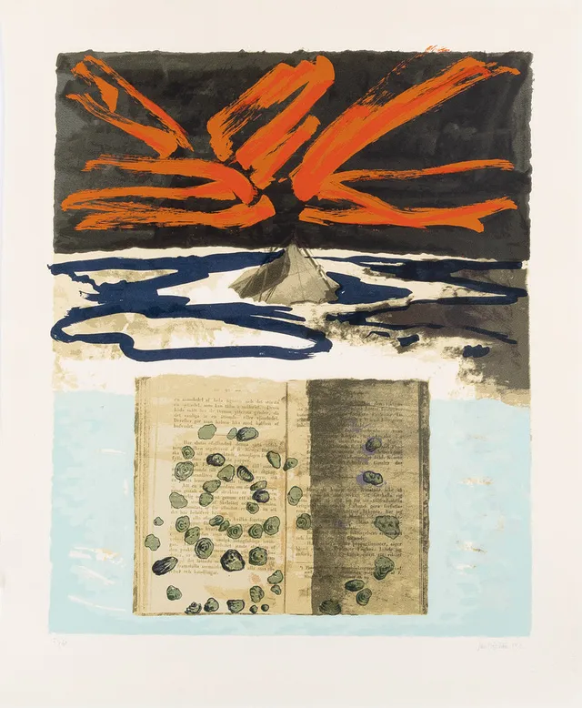 JAN HÅFSTRÖM (FÖDD 1937). Komposition, litografi, oramat blad.