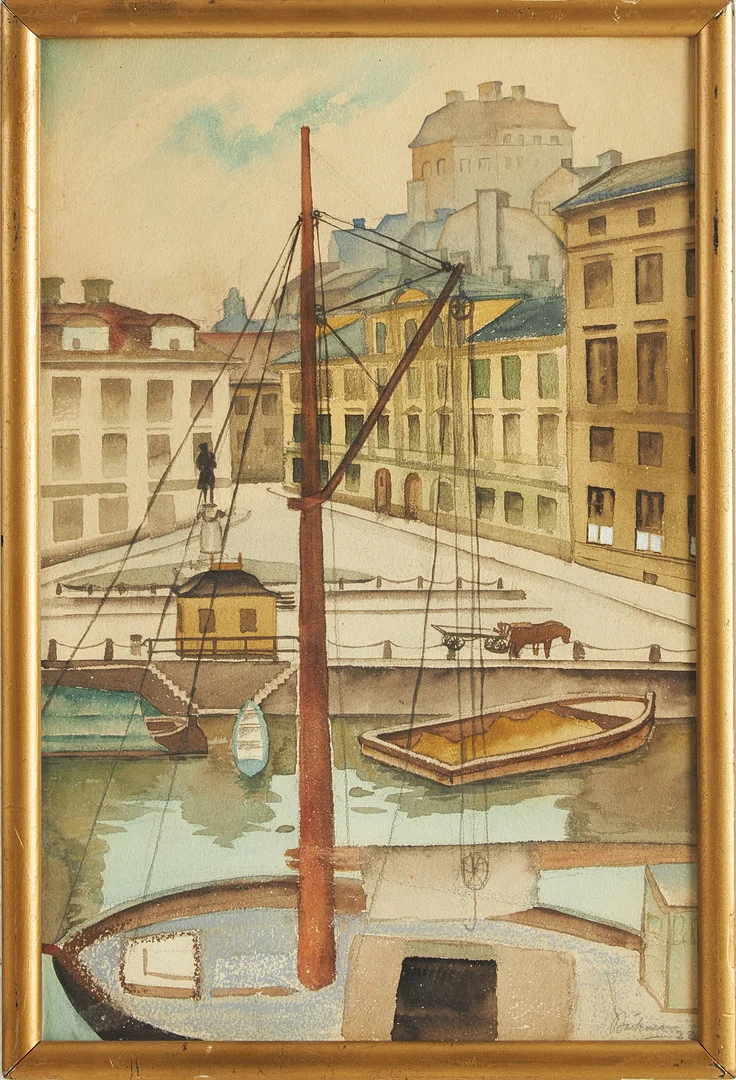 NILS BÄCKMAN (1896-1946). Torgvy, akvarell, 1920-talet, signerad och daterad -28. — Paintings — Stockholms Auktionsverk Magasin 5