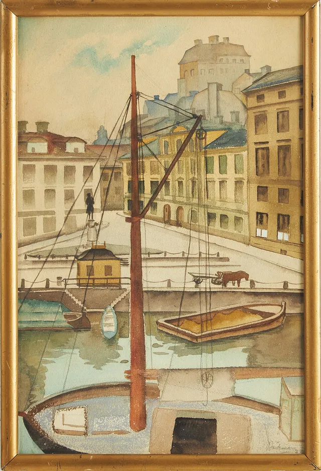 NILS BÄCKMAN (1896-1946). Torgvy, akvarell, 1920-talet, signerad och daterad -28.